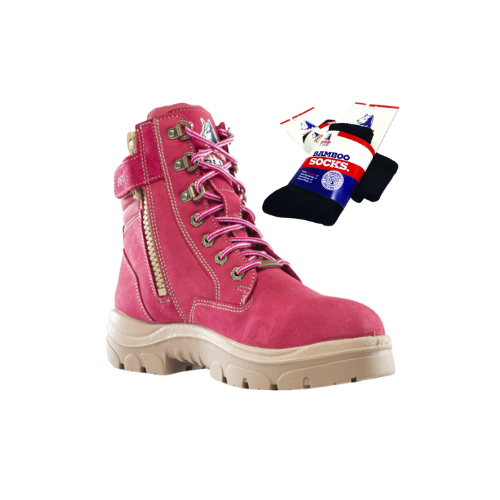 Steelblue ladies zip PINK+sokken